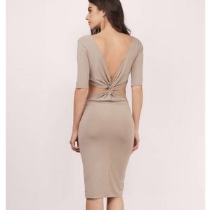 Knot Back Nude Midi Dress V Neck Half Sleeve